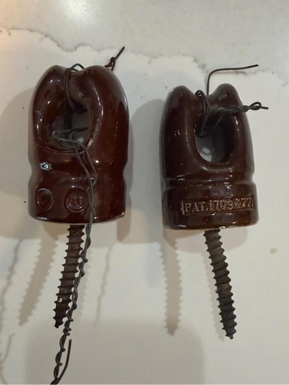 Vintage Brown Ceramic Screw-In Insulator for Electrical Lines - Brown